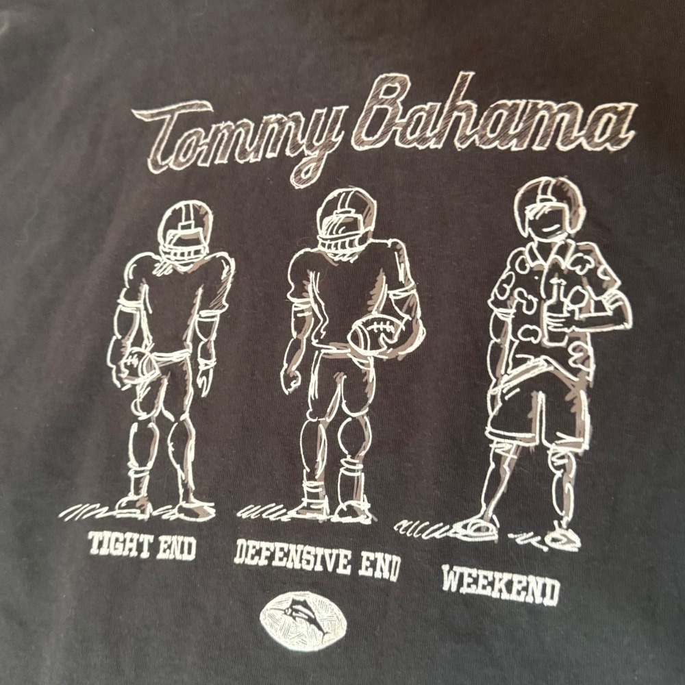 Tommy Bahama Long Sleeve Graphic T-Shirt Large Black Cotton Football Weekend Tee - Picture 5 of 8